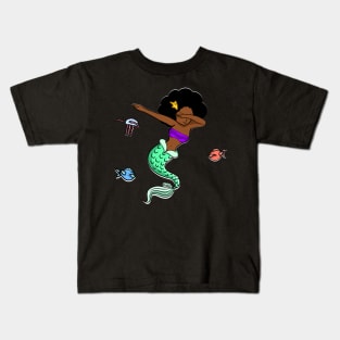 Afro Girl, Mermaid, Funny Dab Dance, Dancing Fishes Kids T-Shirt